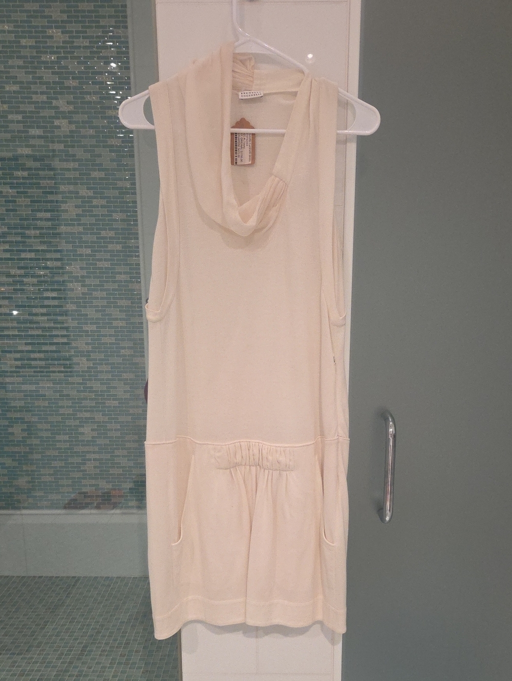 Brunello Cucinelli Cream Sleeveless Cowl Neck Dress